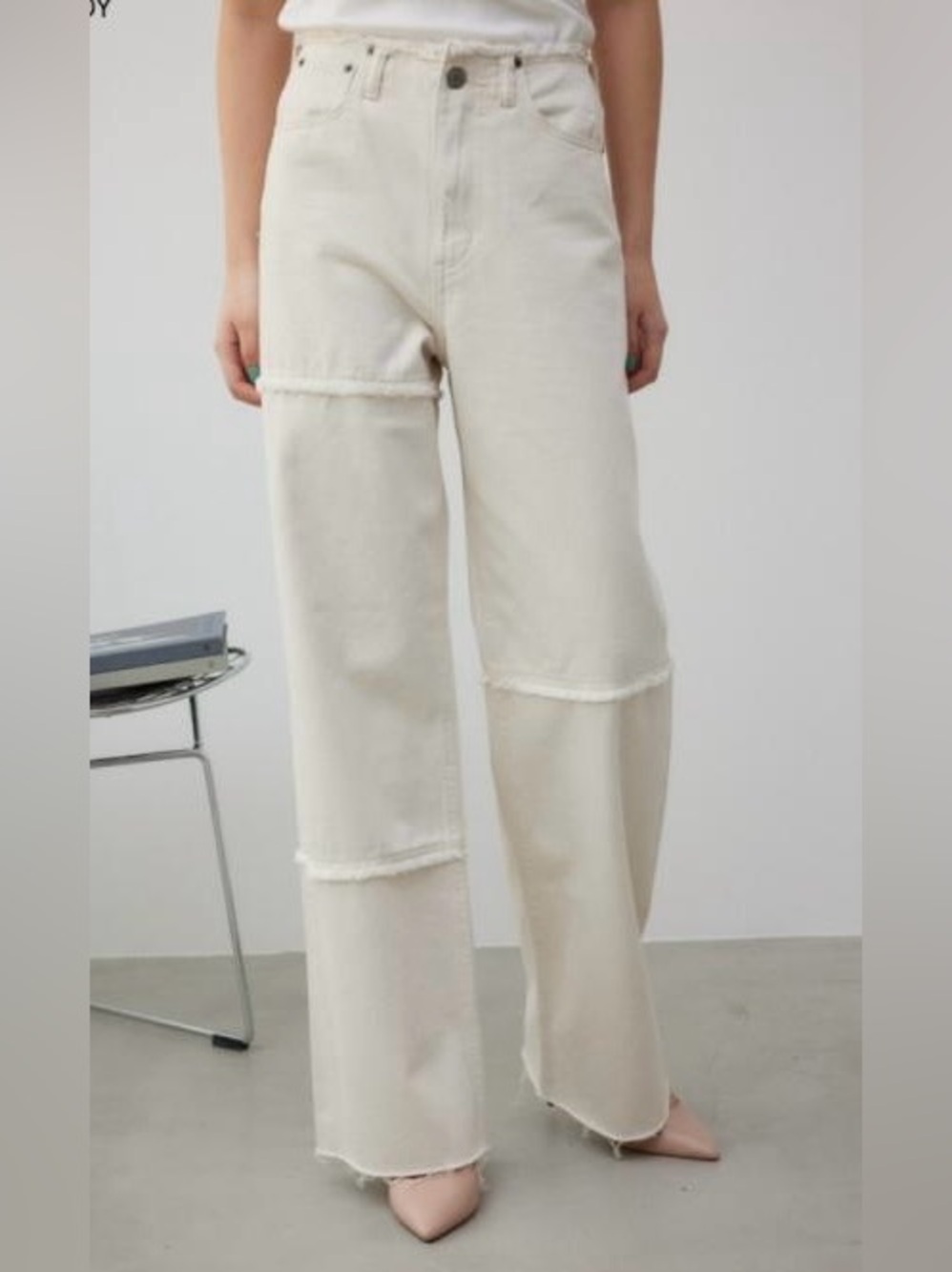 Wide Leg Cotton Panel‎ Jeans in Cream Womens Size Medium Boho, Indie, 90s, Y2K